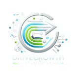 DriveGrowth Solutions logo with futuristic arrow and digital circuitry on transparent background