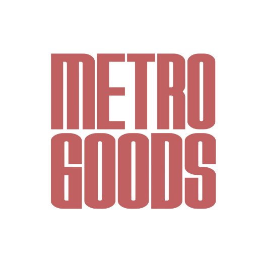 MetroGoods company logo with bold, stacked red typography." Title: "MetroGoods Logo